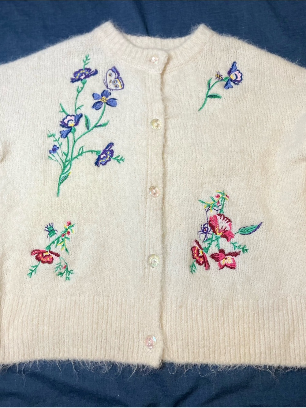 BDG Becca embroidered brushed knit oversized crew neck cardigan
